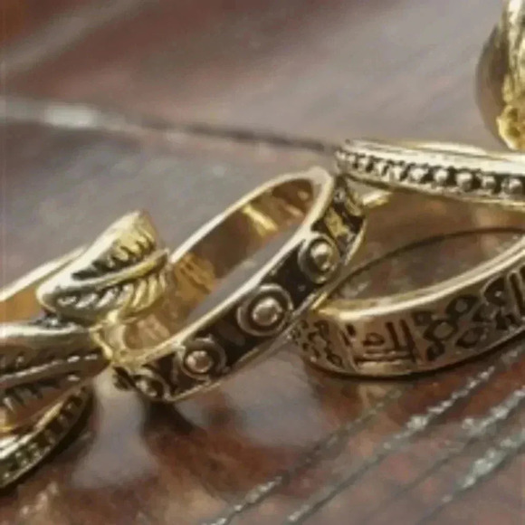 GOLD & TURQUOISE BOHO RING SET - Picture 4 of 4